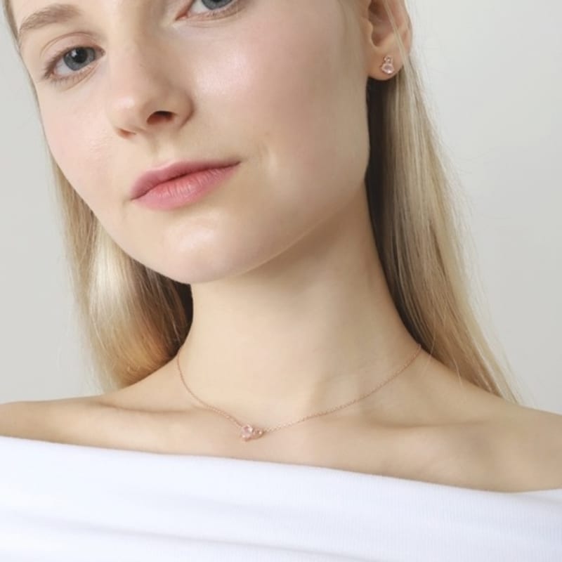 Ozel Silver925 Rose Quartz & CZ Silver 925 Necklace PS153N