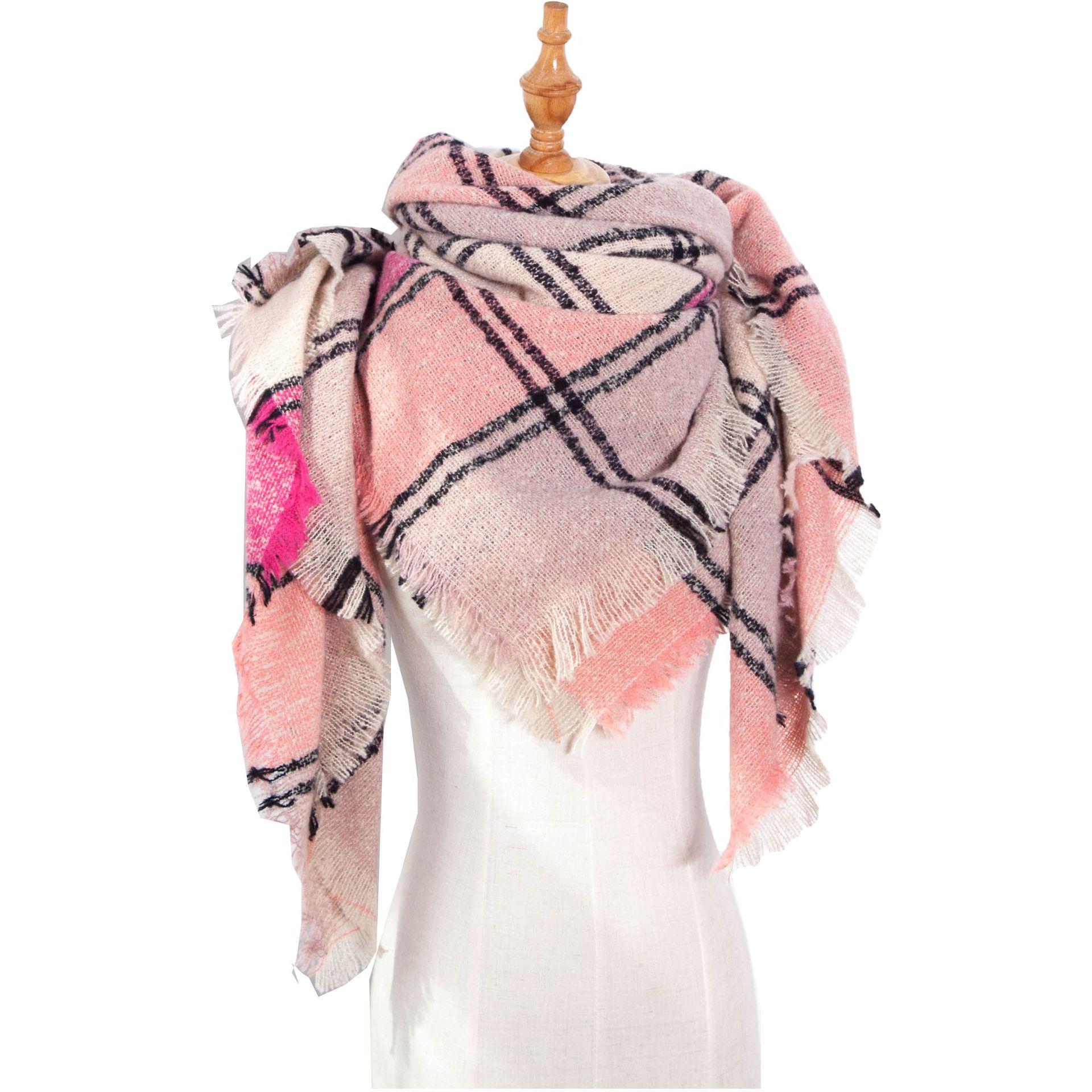 

Женский новый европейский и американский шарф-шаль, осенне-зимний крупный сетчатый треугольный имитация кашемира двухсторонний шарф 135*135cm