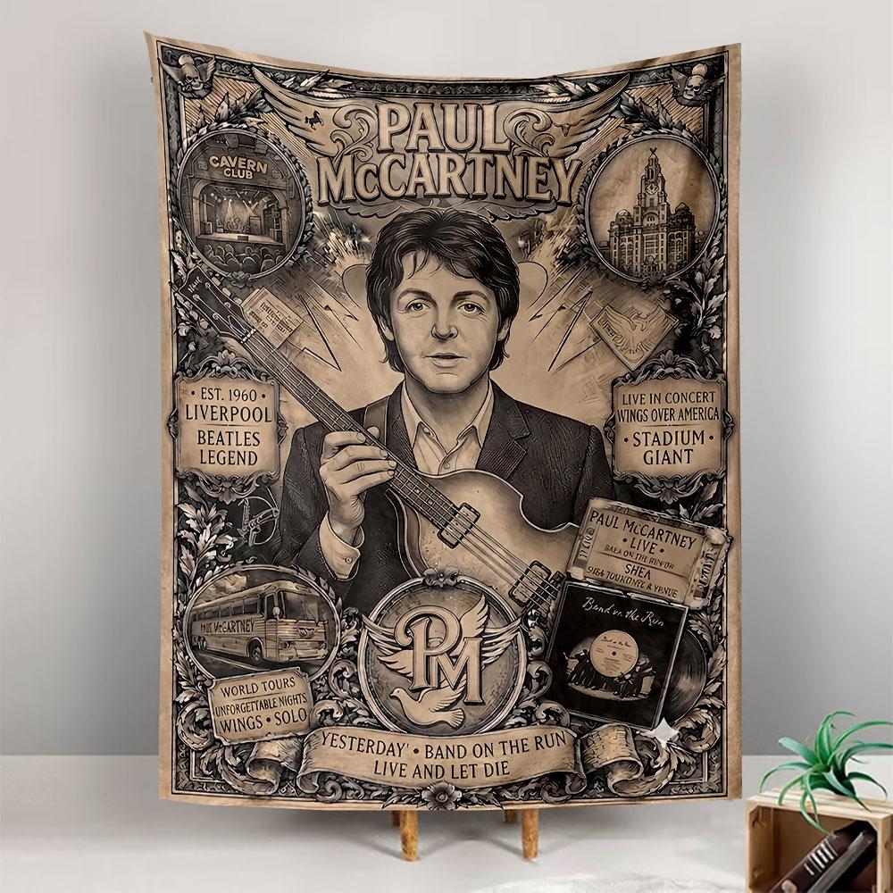 Paul McCartney Tapestry Wall Hanging, Beatles Legend Retro Poster Art, Music Wall Decor for Bedroom Living Room Dorm
