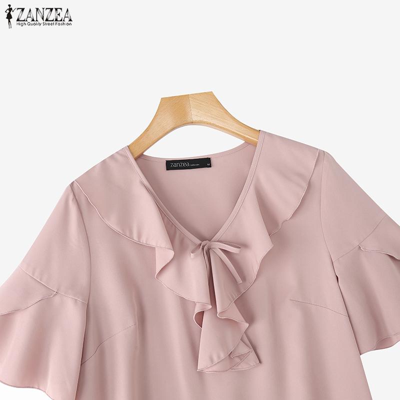ZANZEA Women Summer Ruffles V-Neck Casual Short Sleeve Blouse