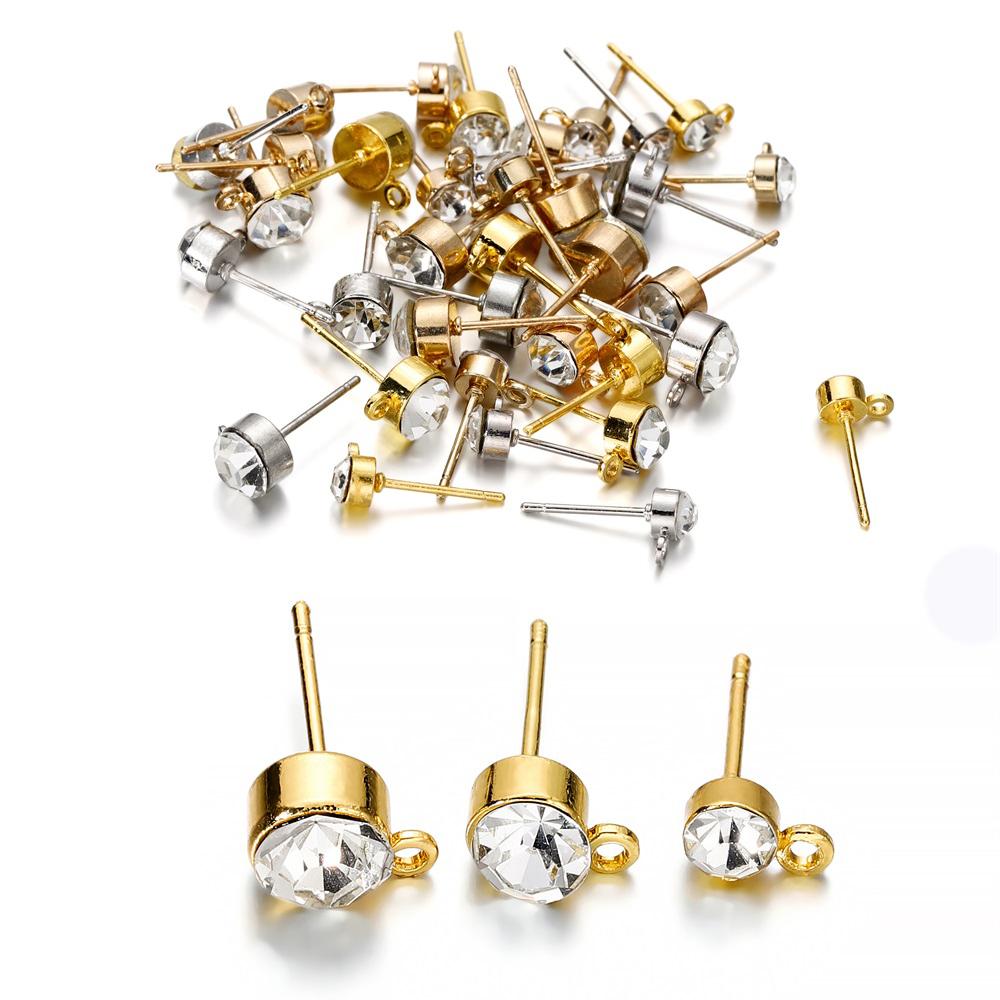 50 Stück/Lot 4 5 6 mm klare Strass-Ohrstecker Ohrstecker mit Schlaufe passend für DIY-Ohrringe, Schmuckherstellung, Zubehör