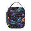 Colorful Dragonfly With Flower Insulated Lunch Bag for Women Kids Leakproof Food Boxes Thermal Lunch Box Tote