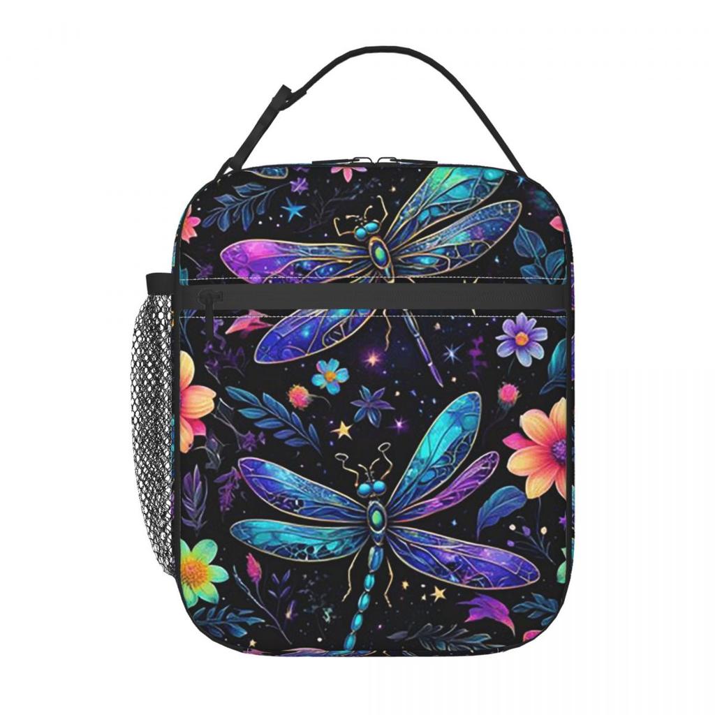 Colorful Dragonfly With Flower Insulated Lunch Bag for Women Kids Leakproof Food Boxes Thermal Lunch Box Tote