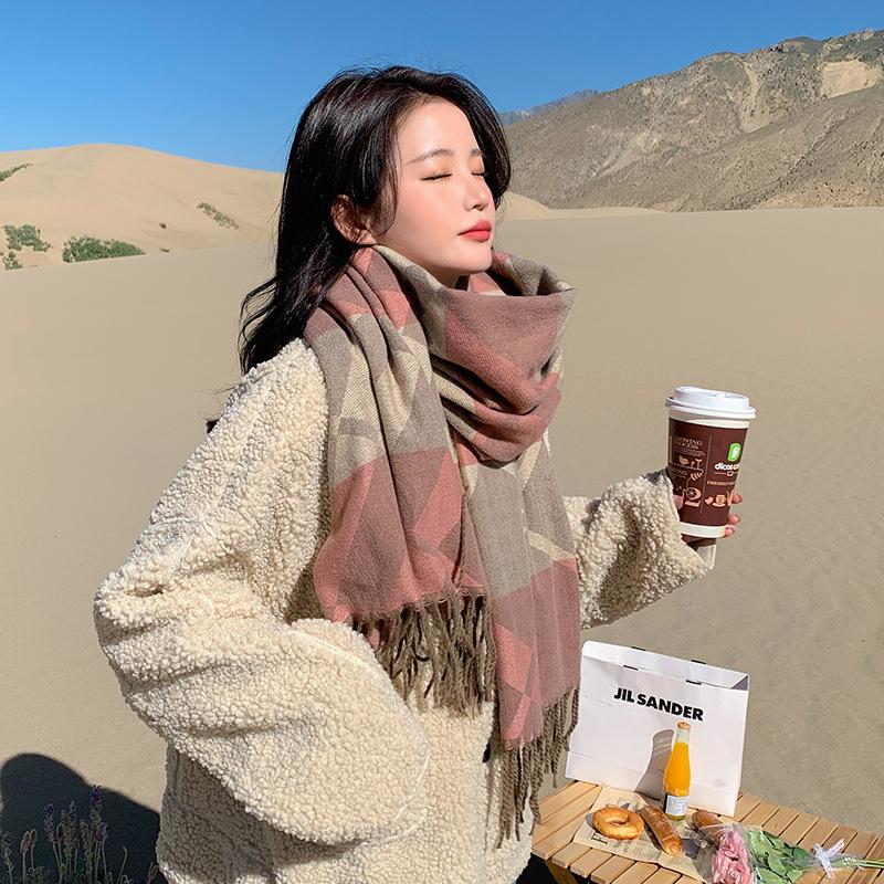 Autumn and Winter New Simple Starry Space Tassel Shawl Scarf Dual Purpose Retro Tassel Plaid Imitation Cashmere Scarf for Women