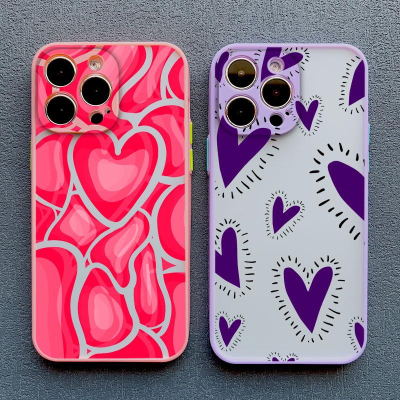 Cute Love Heart Pattern Protective Phone Cases for Iphone 15 11 12 13 Pro Max Mini 16 14 Pro Max Plus X XR XS Shockproof Cover