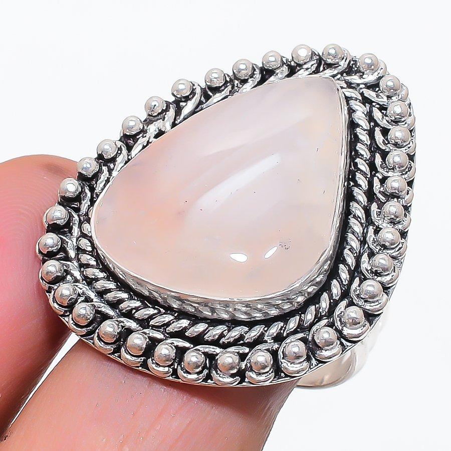 

Natural Rose Quartz Gemstone 925 Sterling Silver Jewelry Ring Size 10.5 U4n48