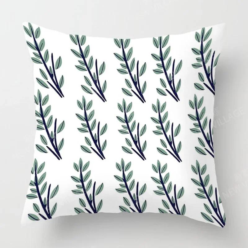 Nordic Fall Home Decor Autumn Throw Pillow Case Sofa Cushion Cover Modern 45X45Cm 45*45 50X50 60X60Cm 40*40Cm Leaf Plant Green