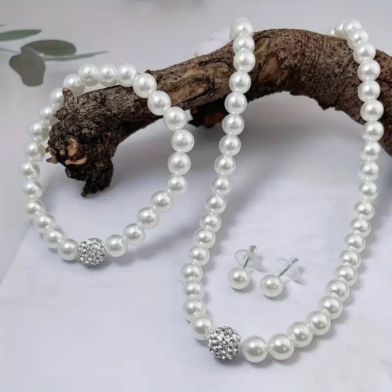 Small Diamond Ball Pearl Necklace Bracelet Earrings Set French Retro Pearl Personality Versatile Necklace
