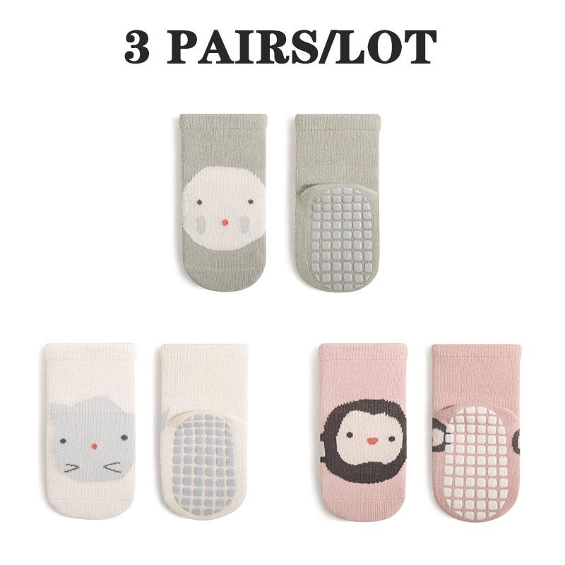 3 Pairs/Lot Baby Floor Socks Fall Winter Indoor Full Sole Newborn Socks Rubber Non-Slip Cute Cartoon Baby Toddler Tube Socks
