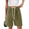 Women's Lightweight Elastic Waistband Cargo Shorts Knee Length Multi Pocket Utility Shorts with Drawstring Adjustable Fit