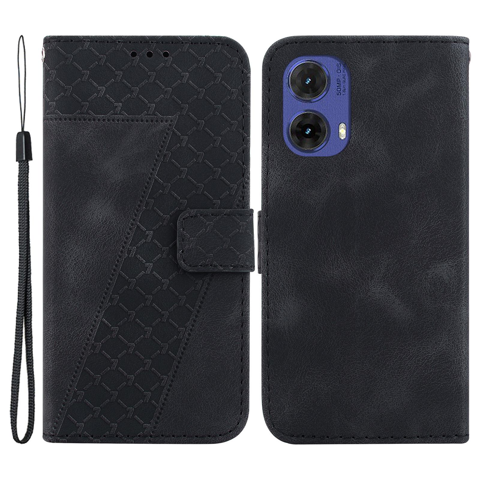 

For Motorola Moto G85 5G/S50 Neo 5G Phone Stand Case PU Leather Wallet Phone Cover with Imprinted 7-Shape Pattern Black