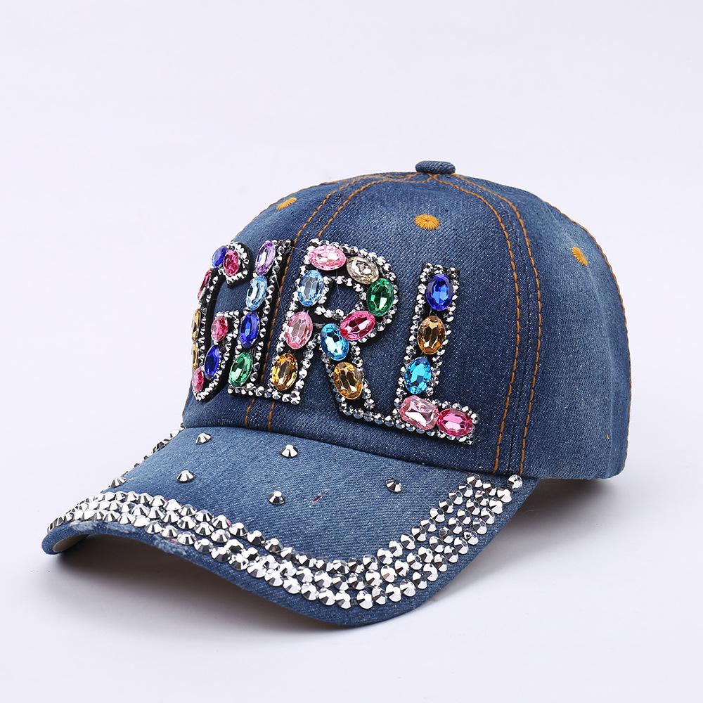 Women's Rhinestone Denim Baseball Cap - Paris Lettering Sun Hat