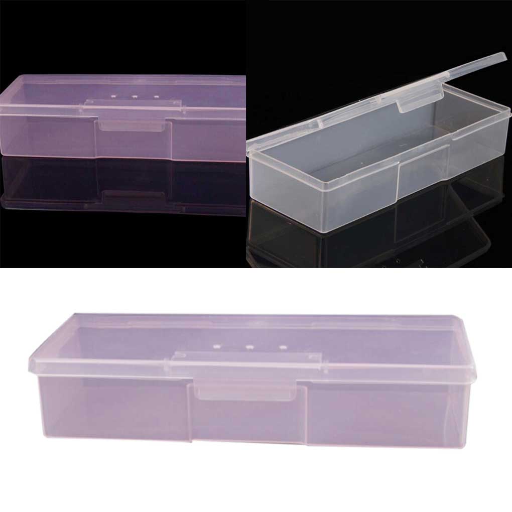 Art Rectangle Plastic Transparent Storage Box Rhinestone Brush Pen Buffer Grinding Files Container Case 19x7.5x3.8cm