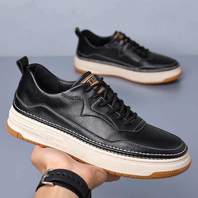 Fashion Men's Shoes 2024 Autumn New British Outdoor Fashion Casual Leather Shoes Men's Autumn Thick-soled Black Work Shoes Size 38-43