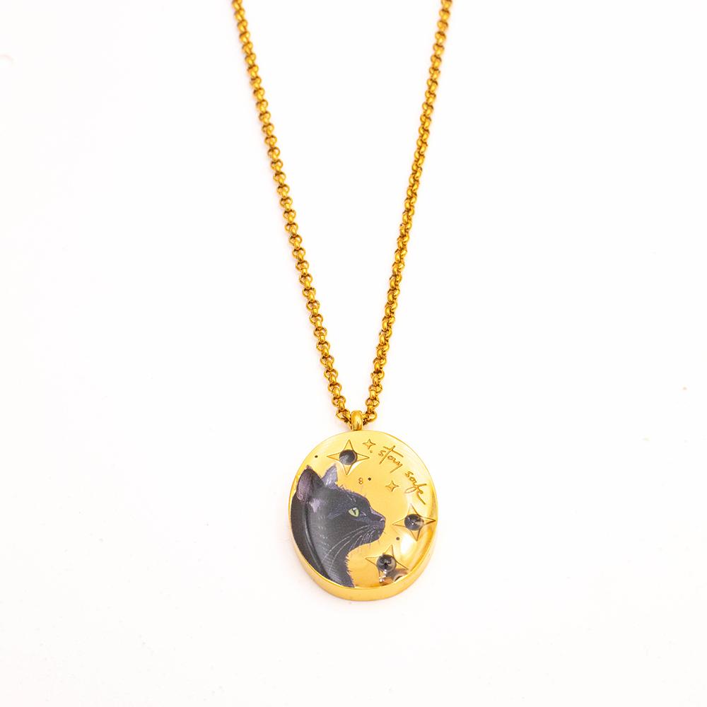 Minimalism Style Gold Color Titanium Steel Round Pendant Bead Chain Necklace Unisex Jewelry Accessories