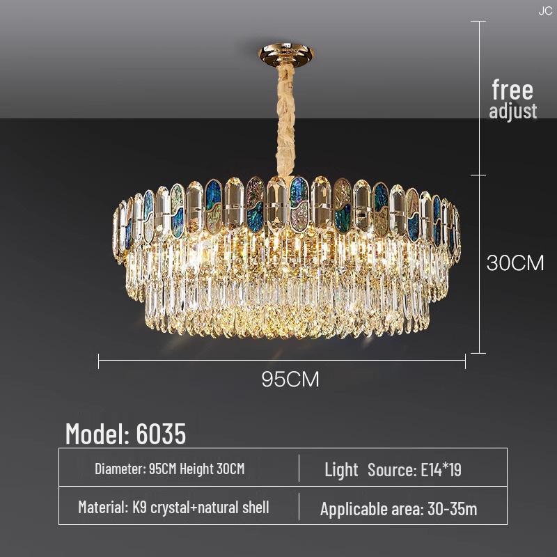 Luxury Crystal Chandelier Ceiling Light for Living, Dining, and Bedroom - High-End Colorful Shell Design