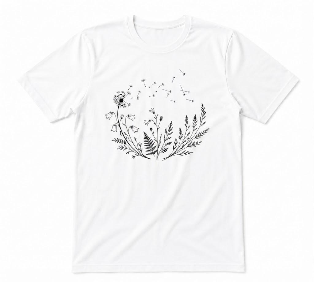 Dandelion Wishes Botanical Wildflower Garden White T-shirt