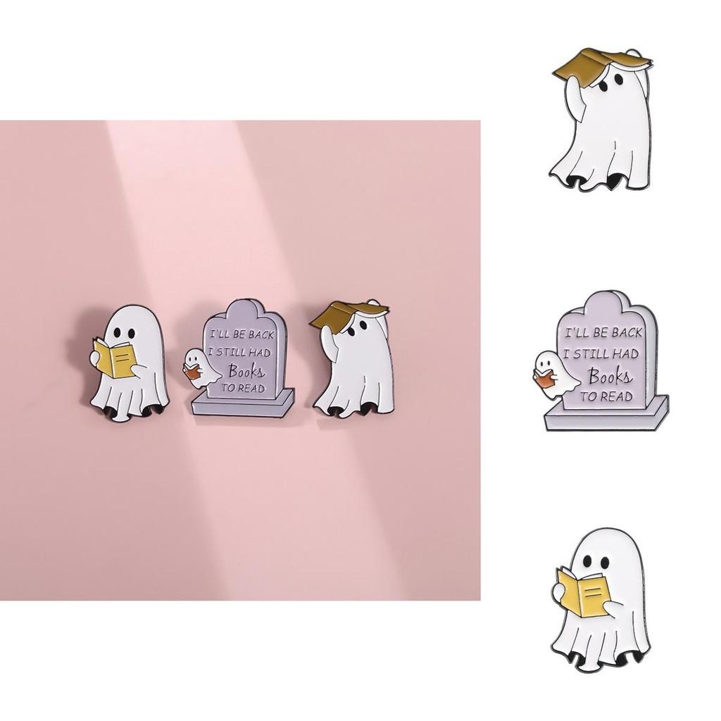 Cute And Quirky Cartoon Ghost Reading Series Alloy Brooch Fun Halloween Themed Pin