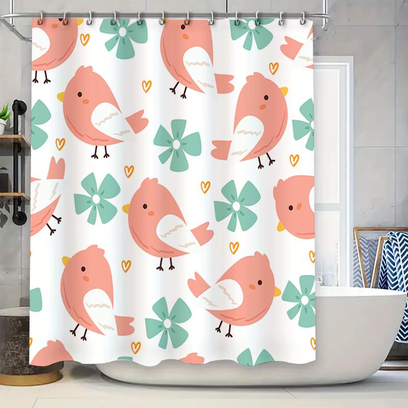 

Charming Birds Floral Shower Curtain Waterproof Polyester Bathroom Decorative Home Accessories W60H190(CM)-1 Pcs
