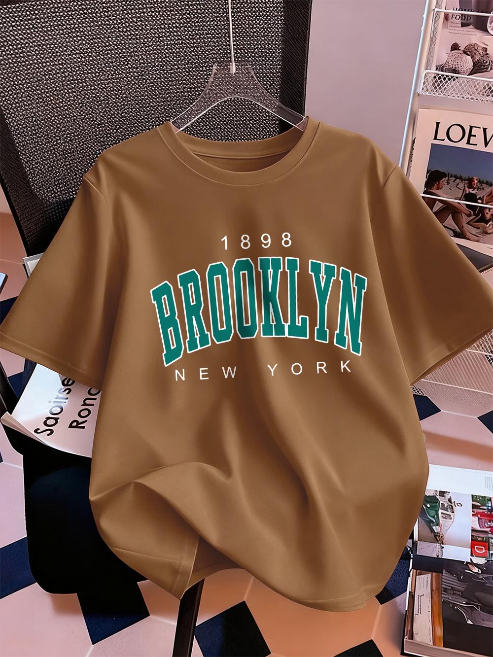

New York Brooklyn 1898 Printed TShirts Womens Summer Cotton Short Sleeve T Shirt Loose ONeck Comfortable Tops Casual Clothes S