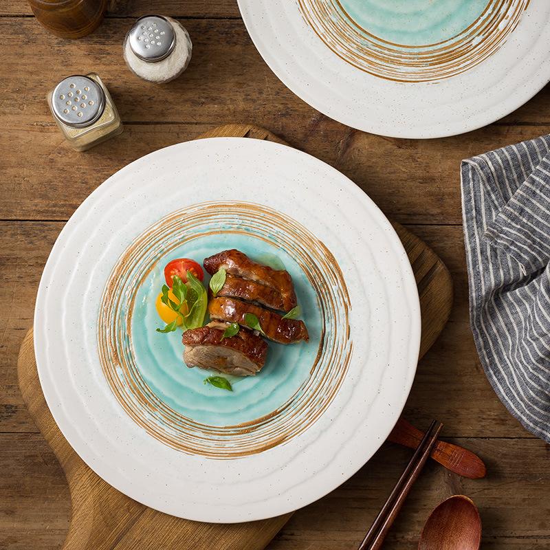 Creative Steak Plate Round Flat Plate Household Cuisine Plate Ceramic Tableware Premium Rectangular Flat Plate Sushi Plate