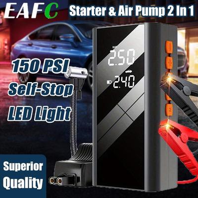 Arrancador de Emergência e Compressor de Ar para Carro 2 em 1 12V, Booster de Bateria de Emergência para Carro com Luz LED