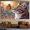 2D Cute Kitten Backdrop Blue-Eyed Cat with Monarch Butterfly Photography Background Cloth