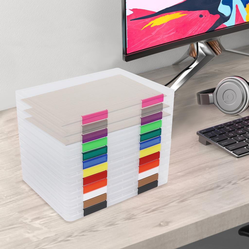 12pcs Clear Plastic File Boxes, Multi-Color Document Organizers W/ Buckle Closure, Rectangular Storage Cases for Office, School