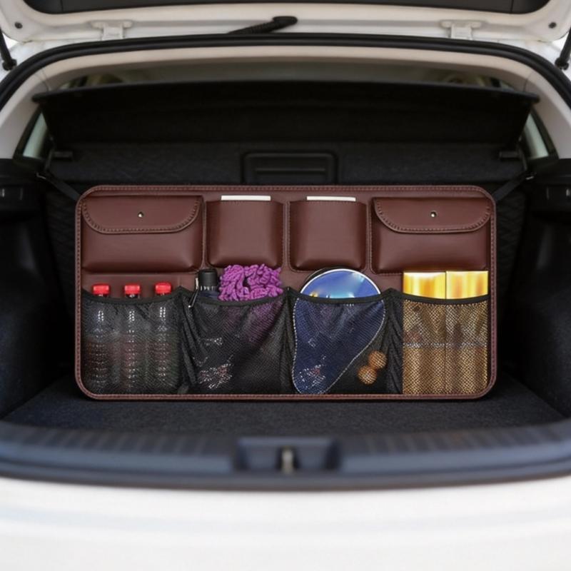 Premium Leather Automotive Backseat Storage Net With Flexible Fasteners 48X88Cm For Cars SUVs And Trucks