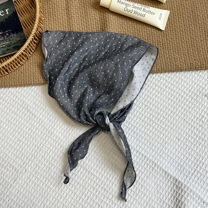 Triangle scarf waist multi-functional polka dot silk scarf literary neck scarf scarf double-sided headscarf headband