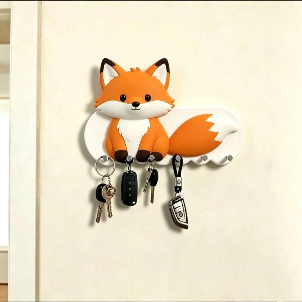 Cartoon Adhesive Key Holder Wooden Wall-mount Hanger Lovely Animal Key Hook  Hallway