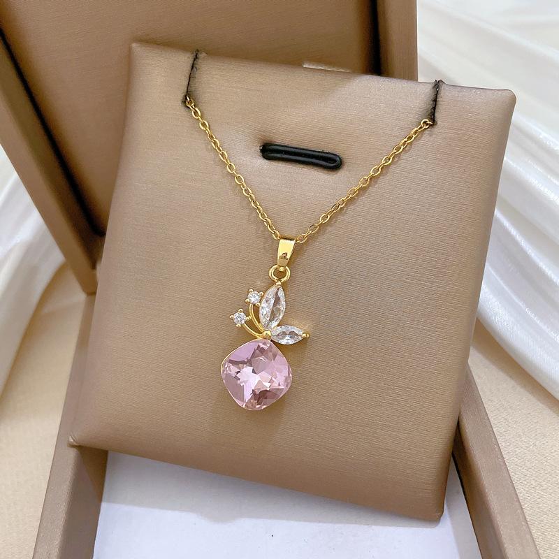 Simple Butterfly Full Diamond Fashion Light Luxury Temperament Gorgeous Full Diamond Necklace Female Versatile Collarbone Chain Titanium Steel