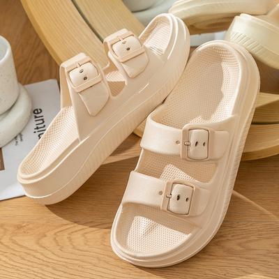 Double Buckle Soft Sole Eva Slippers for Women Thick Platform Cloud Slides Sandals Woman  Summer Non Slip Beach Flip Flops