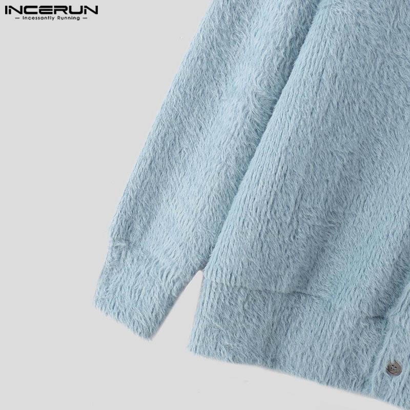 INCERUN Bărbați de primăvară cu decolteu în V cu mânecă lungă tricotată cu nasturi cardigan