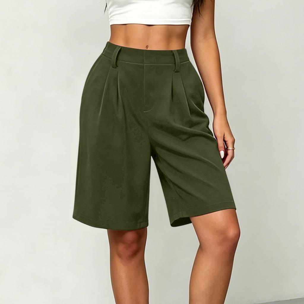 Women Casual Loose Fit Wide Leg Bermuda Shorts with Pockets Mid Length Street Style Five Point Pants Comfortable Everyday Wear