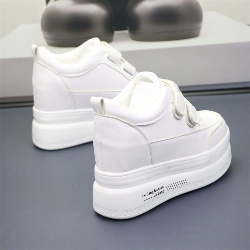 Fashion 9CM Platform Wedge Sneakers Vulcanized Chunky Hidden Heel Block Microfiber Leather Comfy Breathable Skate Board Shoes