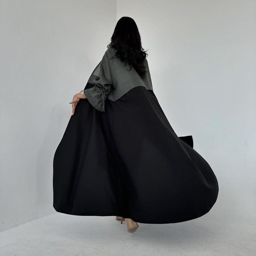 Modest Spliced Fashion Abaya with Drawstring Cuffs - Middle Eastern Style