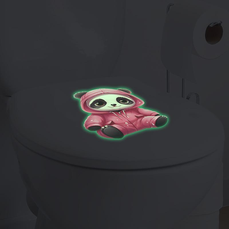 Bathroom Luminous Cute Pink Panda Toilet Seat Sticker Creative Self-Adhesive Beautify Home Decor