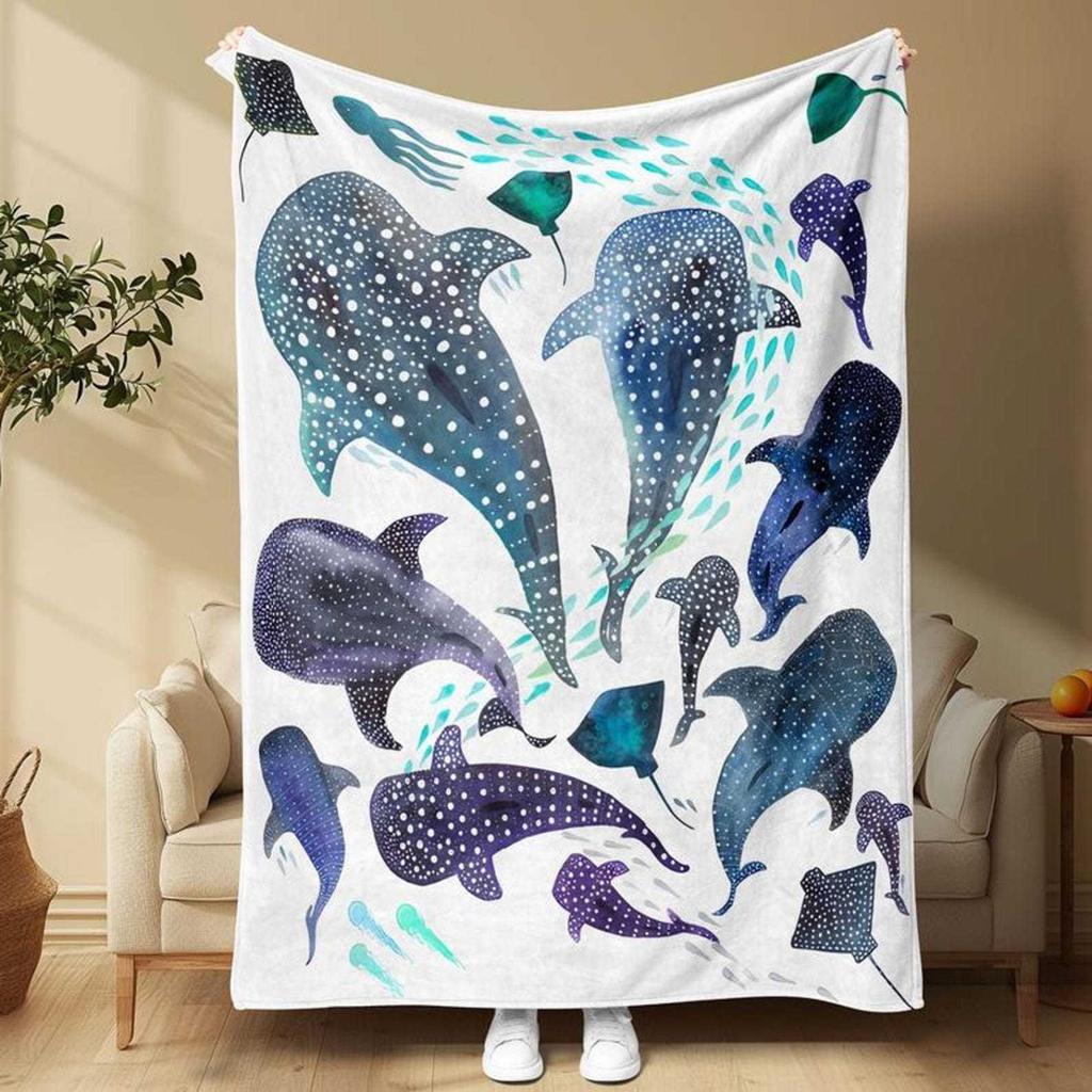 Whale Shark Plush Blanket, Soft Velvet Throw for Ocean Lovers, Cozy Sea Animal Blanket, Marine Life Home Decor Gift Room Decor