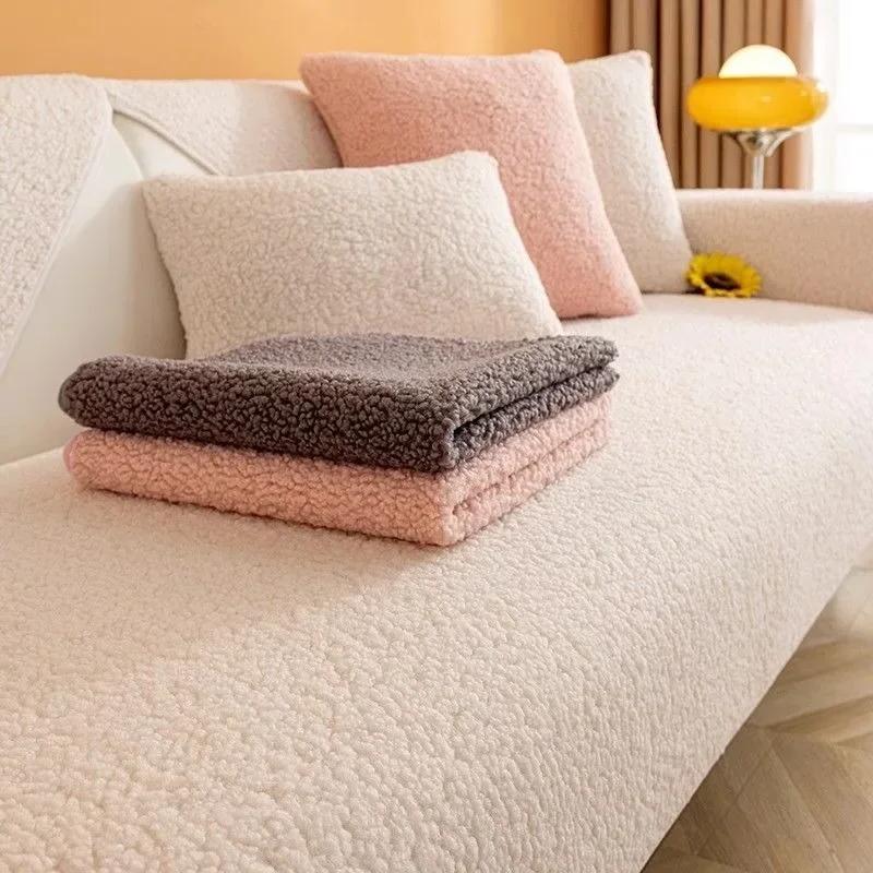 Modern Lamb Plush Light Luxury Sofa Cushion Velvet Living Room Winter Warm Seat Mat Anti Slip Couch L Shape Sofa Back Covers