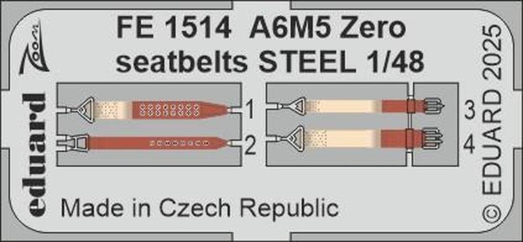 eduard Zoom Series Zero Fighter Type 52 Seatbelt Stainless Steel Fine Plastic Model Parts EDUFE1514 1/48 (For Molds) (Airplane)