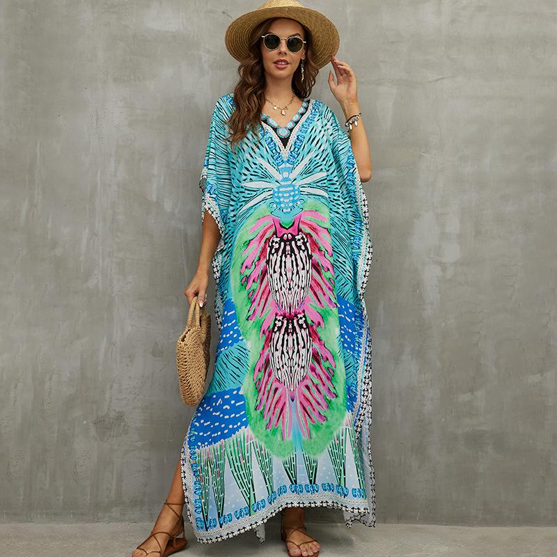 Beach Vacation Loose-Fit Rayon Print Cover-Up Shirt