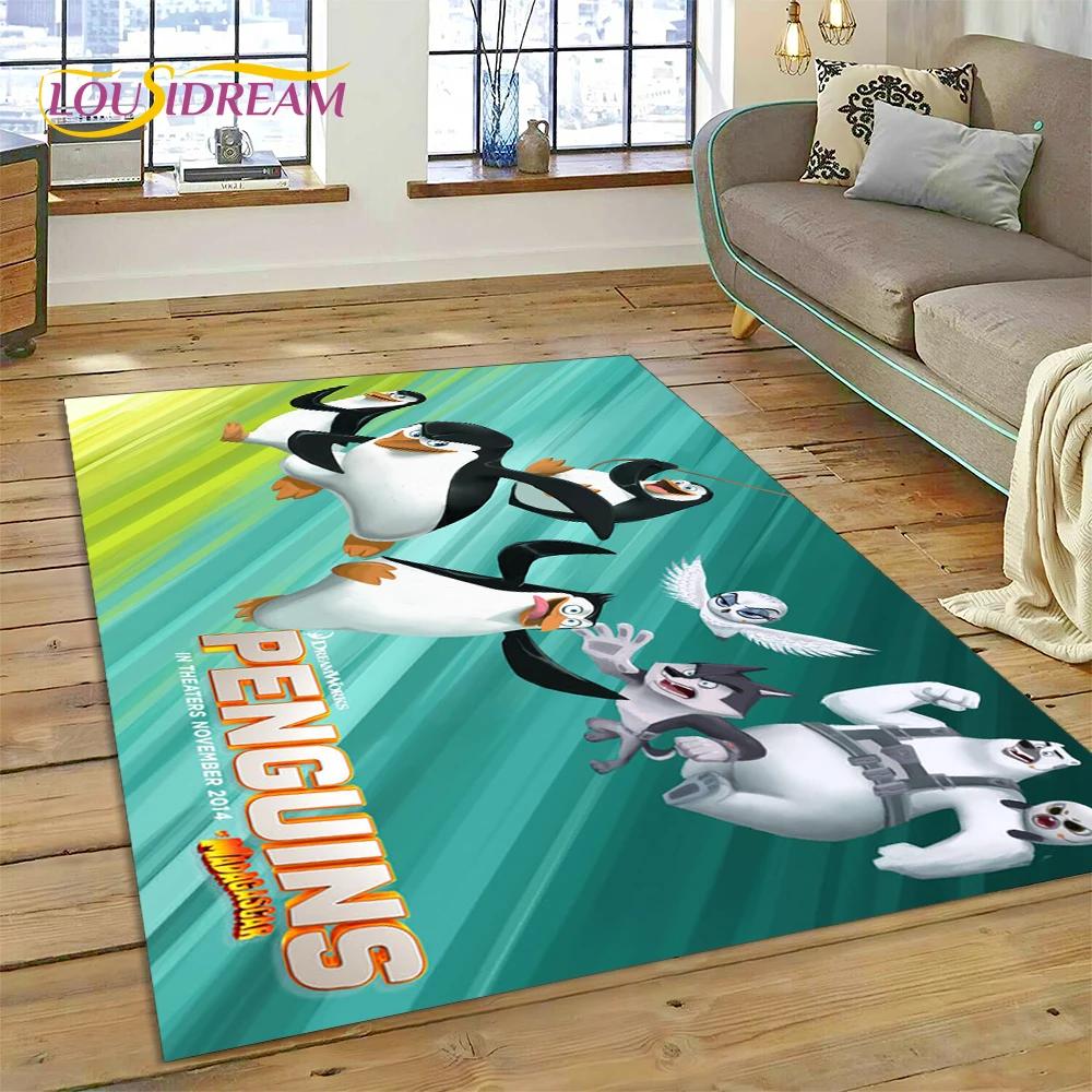 Roztomilý kreslený koberec s tučňáky z Madagaskaru pro obývací pokoj, ložnici, domácí dekoraci pohovky, koberec do dětského pokoje, protiskluzová podložka na podlahu, dárek