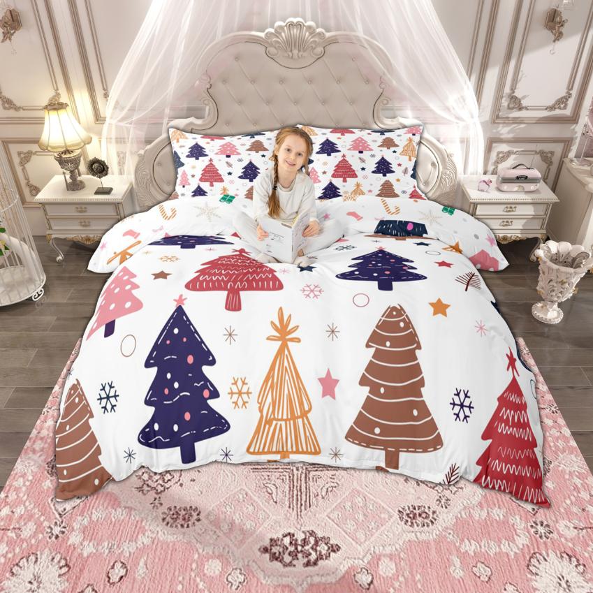 Homewish Kids Xmas Tree Duvet Cover Set For Boys Girls Merry Christmas Bedding Set Happy New Year Gifts Quilt Cover Set