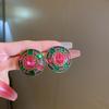 Pre-Owned Floral Geometric Rhinestone Jewelry Set with Clavicle Necklace & Earrings In Turquoise and Pearl Tones