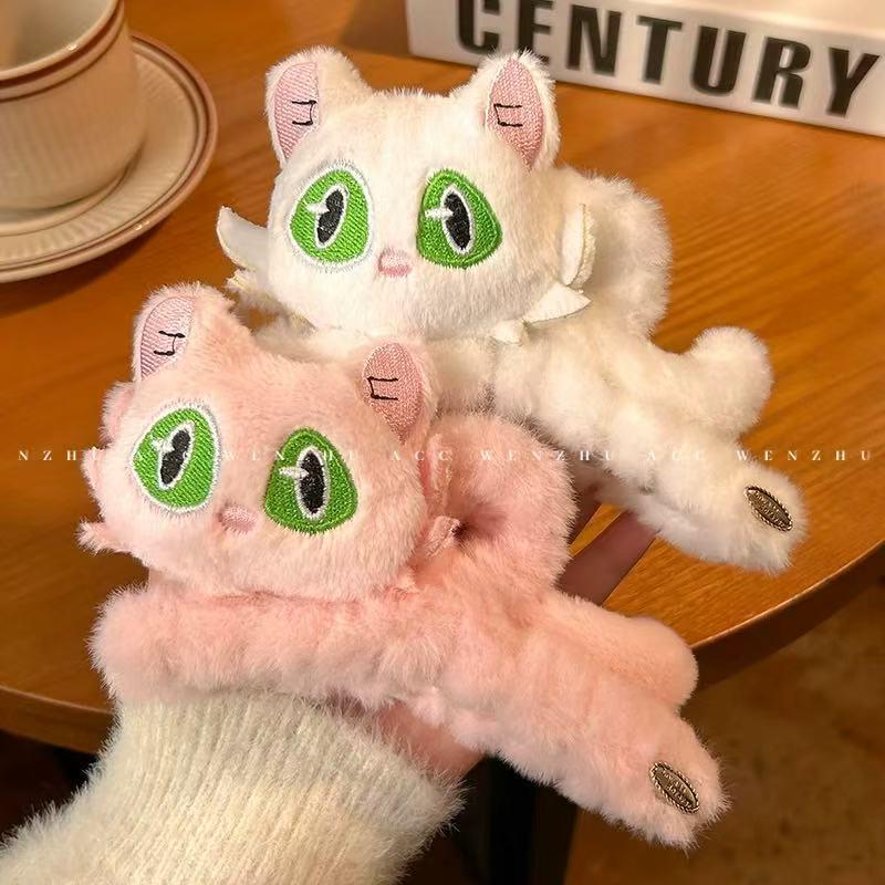 Niedliche schwarze Kätzchen Plüsch Haarspange für Frauen - Große Herbst/Winter Kopfbedeckung