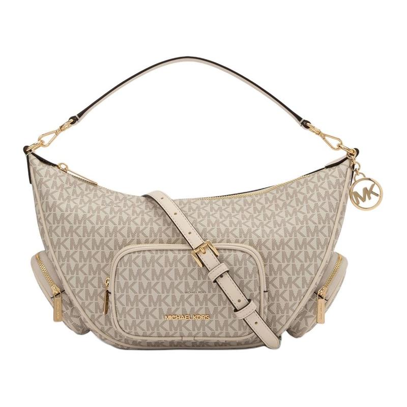 MICHAEL KORS MERRITT Logo Adjustable Shoulder Strap Faux Leather Shoulder Bag Medium Women s Cream коричневый