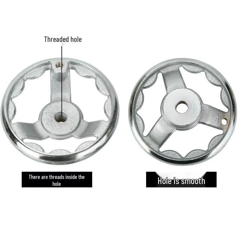 Chrome-Plated Cast Iron Handwheel with Keyway, Square Edge, Round Rim, and Rotating Handle