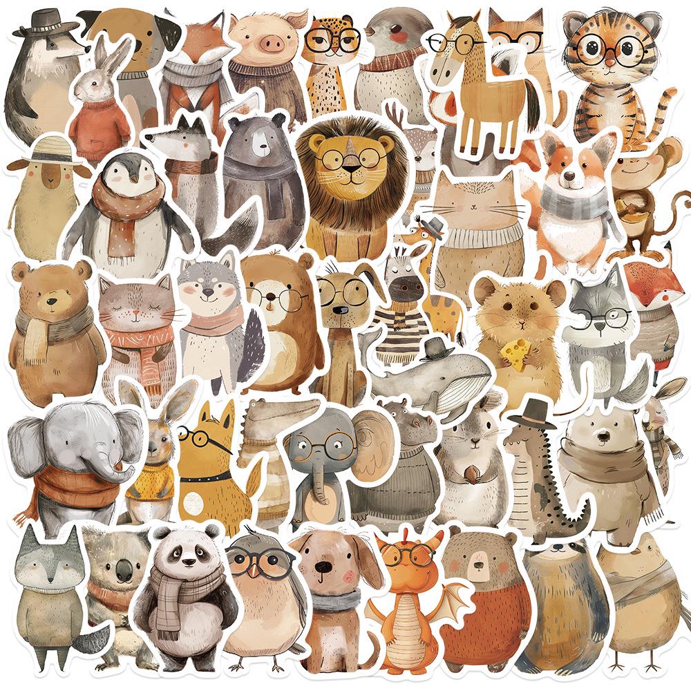 Sada samolepek divoké zvěře: Los, Alpaka, Panda & Lev