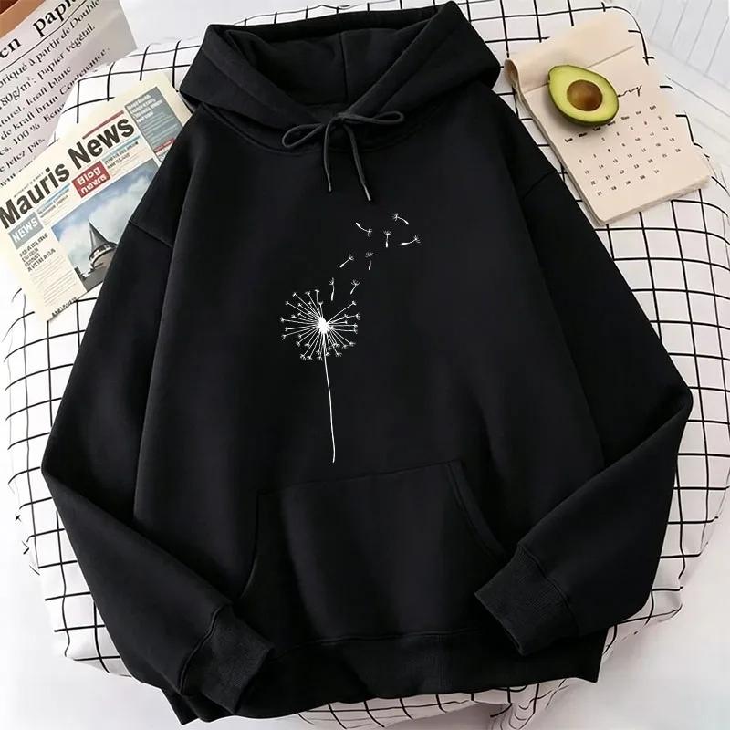 Women's Retro Dandelion Print Hoodie Autumn Winter Daily Hoodie Sweatshirt Women Clothing Pullover Loose Soft Comfortable Hoodie